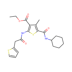 CCOC(=O)c1c(NC(=O)Cc2cccs2)sc(C(=O)NC2CCCCC2)c1C ZINC000001165488