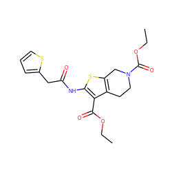 CCOC(=O)c1c(NC(=O)Cc2cccs2)sc2c1CCN(C(=O)OCC)C2 ZINC000022673120