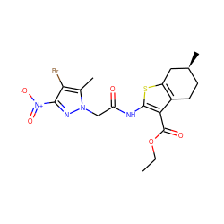 CCOC(=O)c1c(NC(=O)Cn2nc([N+](=O)[O-])c(Br)c2C)sc2c1CC[C@H](C)C2 ZINC000000845120