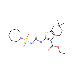 CCOC(=O)c1c(NC(=O)NS(=O)(=O)N2CCCCCC2)sc2c1CCC(C)(C)C2 ZINC000028565369