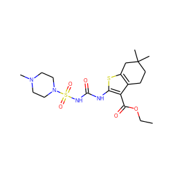 CCOC(=O)c1c(NC(=O)NS(=O)(=O)N2CCN(C)CC2)sc2c1CCC(C)(C)C2 ZINC000028565353