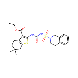 CCOC(=O)c1c(NC(=O)NS(=O)(=O)N2CCc3ccccc3C2)sc2c1CCC(C)(C)C2 ZINC000028565622