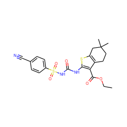 CCOC(=O)c1c(NC(=O)NS(=O)(=O)c2ccc(C#N)cc2)sc2c1CCC(C)(C)C2 ZINC000028565203