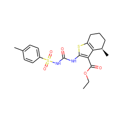 CCOC(=O)c1c(NC(=O)NS(=O)(=O)c2ccc(C)cc2)sc2c1[C@H](C)CCC2 ZINC000028565305