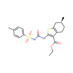 CCOC(=O)c1c(NC(=O)NS(=O)(=O)c2ccc(C)cc2)sc2c1CC[C@H](C)C2 ZINC000028565335