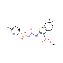 CCOC(=O)c1c(NC(=O)NS(=O)(=O)c2ccc(C)cn2)sc2c1CCC(C)(C)C2 ZINC000028565509