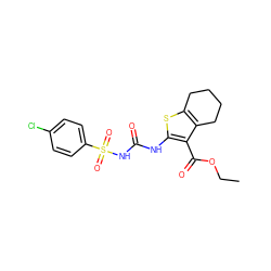 CCOC(=O)c1c(NC(=O)NS(=O)(=O)c2ccc(Cl)cc2)sc2c1CCCC2 ZINC000028565069