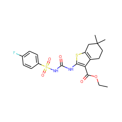 CCOC(=O)c1c(NC(=O)NS(=O)(=O)c2ccc(F)cc2)sc2c1CCC(C)(C)C2 ZINC000028565589