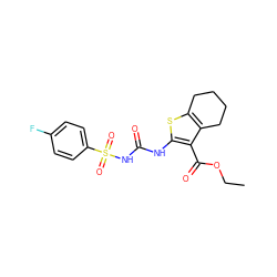 CCOC(=O)c1c(NC(=O)NS(=O)(=O)c2ccc(F)cc2)sc2c1CCCC2 ZINC000028564937