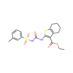 CCOC(=O)c1c(NC(=O)NS(=O)(=O)c2cccc(C)c2)sc2c1CCCC2 ZINC000028564929