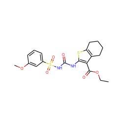 CCOC(=O)c1c(NC(=O)NS(=O)(=O)c2cccc(OC)c2)sc2c1CCCC2 ZINC000028564967