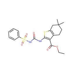 CCOC(=O)c1c(NC(=O)NS(=O)(=O)c2ccccc2)sc2c1CCC(C)(C)C2 ZINC000028565587