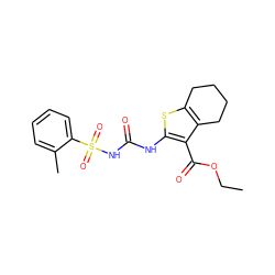 CCOC(=O)c1c(NC(=O)NS(=O)(=O)c2ccccc2C)sc2c1CCCC2 ZINC000028565063