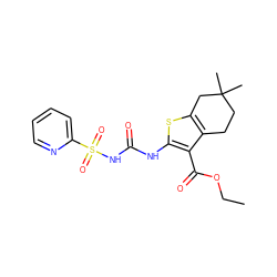 CCOC(=O)c1c(NC(=O)NS(=O)(=O)c2ccccn2)sc2c1CCC(C)(C)C2 ZINC000028565486