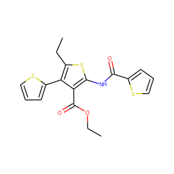 CCOC(=O)c1c(NC(=O)c2cccs2)sc(CC)c1-c1cccs1 ZINC000001061047