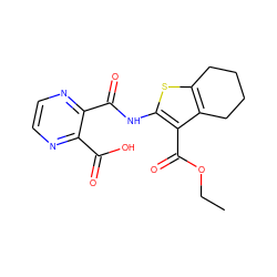 CCOC(=O)c1c(NC(=O)c2nccnc2C(=O)O)sc2c1CCCC2 ZINC000000754199