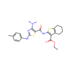 CCOC(=O)c1c(NC(=O)c2sc(Nc3ccc(C)cc3)nc2N(C)C)sc2c1CCCC2 ZINC000299869392