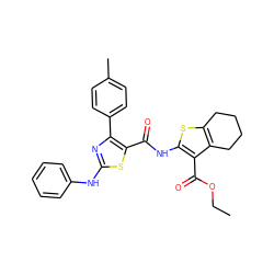 CCOC(=O)c1c(NC(=O)c2sc(Nc3ccccc3)nc2-c2ccc(C)cc2)sc2c1CCCC2 ZINC000299858525