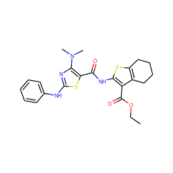 CCOC(=O)c1c(NC(=O)c2sc(Nc3ccccc3)nc2N(C)C)sc2c1CCCC2 ZINC000299857449