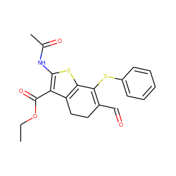 CCOC(=O)c1c(NC(C)=O)sc2c1CCC(C=O)=C2Sc1ccccc1 ZINC000001225248