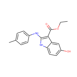 CCOC(=O)c1c(Nc2ccc(C)cc2)[nH]c2ccc(O)cc12 ZINC000014978451