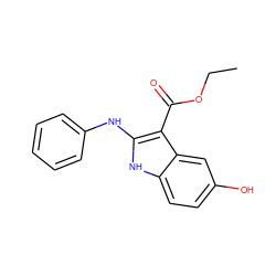 CCOC(=O)c1c(Nc2ccccc2)[nH]c2ccc(O)cc12 ZINC000014978448