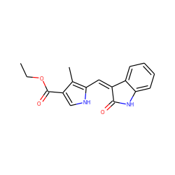 CCOC(=O)c1c[nH]c(/C=C2\C(=O)Nc3ccccc32)c1C ZINC000013780165