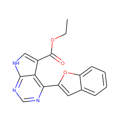 CCOC(=O)c1c[nH]c2ncnc(-c3cc4ccccc4o3)c12 ZINC000218980040