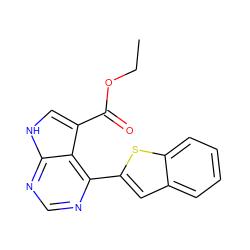 CCOC(=O)c1c[nH]c2ncnc(-c3cc4ccccc4s3)c12 ZINC000218977106