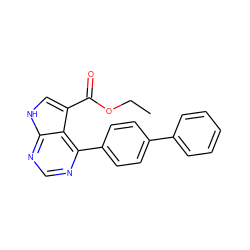 CCOC(=O)c1c[nH]c2ncnc(-c3ccc(-c4ccccc4)cc3)c12 ZINC000218976969