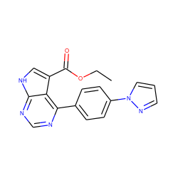 CCOC(=O)c1c[nH]c2ncnc(-c3ccc(-n4cccn4)cc3)c12 ZINC000261094939