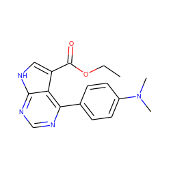 CCOC(=O)c1c[nH]c2ncnc(-c3ccc(N(C)C)cc3)c12 ZINC000261077776