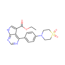 CCOC(=O)c1c[nH]c2ncnc(-c3ccc(N4CCS(=O)(=O)CC4)cc3)c12 ZINC000218980290