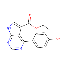 CCOC(=O)c1c[nH]c2ncnc(-c3ccc(O)cc3)c12 ZINC000261181592