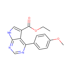 CCOC(=O)c1c[nH]c2ncnc(-c3ccc(OC)cc3)c12 ZINC000218973594