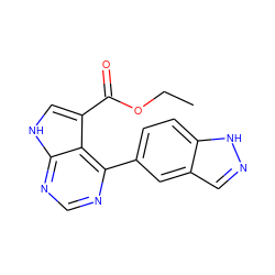 CCOC(=O)c1c[nH]c2ncnc(-c3ccc4[nH]ncc4c3)c12 ZINC000206743706