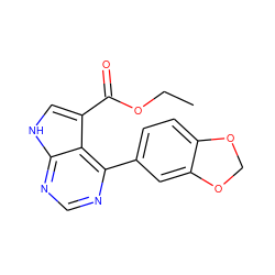 CCOC(=O)c1c[nH]c2ncnc(-c3ccc4c(c3)OCO4)c12 ZINC000206731794