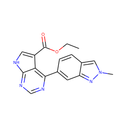 CCOC(=O)c1c[nH]c2ncnc(-c3ccc4cn(C)nc4c3)c12 ZINC000206715711