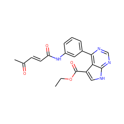 CCOC(=O)c1c[nH]c2ncnc(-c3cccc(NC(=O)/C=C/C(C)=O)c3)c12 ZINC000261108185