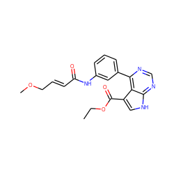 CCOC(=O)c1c[nH]c2ncnc(-c3cccc(NC(=O)/C=C/COC)c3)c12 ZINC000218987008