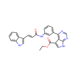 CCOC(=O)c1c[nH]c2ncnc(-c3cccc(NC(=O)/C=C/c4c[nH]c5ccccc45)c3)c12 ZINC000218978801