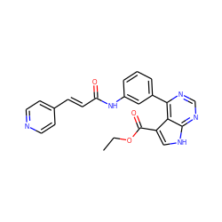 CCOC(=O)c1c[nH]c2ncnc(-c3cccc(NC(=O)/C=C/c4ccncc4)c3)c12 ZINC000218978840