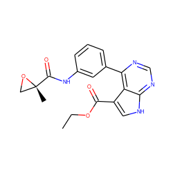 CCOC(=O)c1c[nH]c2ncnc(-c3cccc(NC(=O)[C@]4(C)CO4)c3)c12 ZINC000218980504