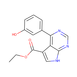 CCOC(=O)c1c[nH]c2ncnc(-c3cccc(O)c3)c12 ZINC000225212832