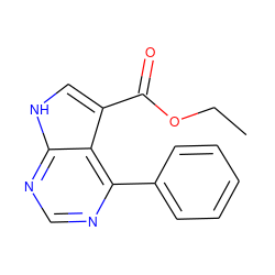 CCOC(=O)c1c[nH]c2ncnc(-c3ccccc3)c12 ZINC000206766654