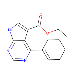 CCOC(=O)c1c[nH]c2ncnc(C3=CCCCC3)c12 ZINC000206726483