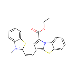 CCOC(=O)c1cc(/C=C\c2sc3ccccc3[n+]2C)c2sc3ccccc3n12 ZINC000004531266