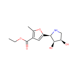 CCOC(=O)c1cc([C@H]2NC[C@@H](O)[C@H]2O)oc1C ZINC000013817046