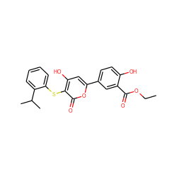 CCOC(=O)c1cc(-c2cc(O)c(Sc3ccccc3C(C)C)c(=O)o2)ccc1O ZINC000036124572