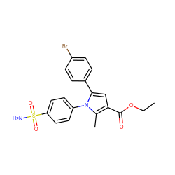 CCOC(=O)c1cc(-c2ccc(Br)cc2)n(-c2ccc(S(N)(=O)=O)cc2)c1C ZINC000040950067